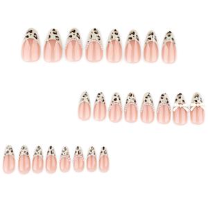 TEMU 24개 프린트 프레스온 네일, 리본 장식 - 롱 아몬드 모양, 광택 마감, 탈착 가능 & 강력한 접착력, 네일 아트 액세서리, 인조 네일 프레스온, 인조 네일 숏, 네일 팁, 네일 팁, 인조 네일, 여성용 네일