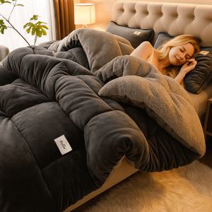 TEMU 1개 두꺼운 플러시 겨울 이불 - 초극세사 & 초보온 밀크 플리스 컴포터, 양면 퀼팅 공예로 사계절 따뜻함과 편안함, 세탁기 사용 가능한 침구, 침실, 기숙사 및 게스트룸용