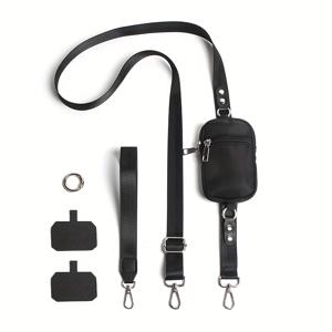 TEMU 패셔너블 블랙 방지 조절 가능 크로스바디 폰 스트랩 + 동전 지갑 및 손목 스트랩, 다기능 클립온 여행 가방, 중성 가벼운 디자인, 휴대폰 케이스 및 일상 사용에 완벽