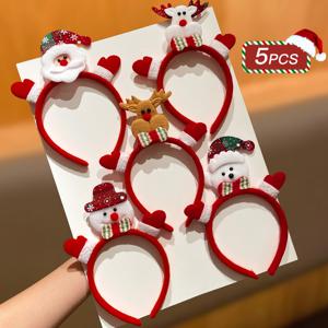 TEMU 크리스마스 스타일, 귀여운 순록·눈사람· 요소 프린트 5개 세트, 크리스마스 파티 및 모임용 헤어 액세서리, 축제 분위기 연출, 계절 축제 장식,귀여운 순록 프린트,기발한 크리스마스 스타일,편안한 헤드피스,장식용 헤어 클립,파티 헤어 장식, 헤어밴드,휴일 파티 참석자들,크리스마스 쇼퍼