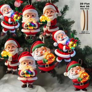 TEMU 2D 평면, 8개 빈티지 나무 산타 클로스 장식 - 빛나는 조명이 있는 축제 분위기의 크리스마스 트리 장식, 파티, 추수감사절 & 할로윈에 완벽, 전기 불필요, 크리스마스 장식, 크리스마스에 최고, 추수감사절에 완벽