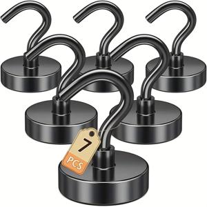 TEMU 7개입 고강도 50 lb 자석 후크 - 초강력 천장/벽 선반 시스템, 블랙 파우더 코팅 금속 구조, 가정 사무실 RV 보트 보관용 간편 설치, 내구성이 뛰어나고 견고한 자석 후크 호환 솔루션 - 냉장고에 적합, 자석부착, 자석홀더, 현관문 자석 수납, 강력자석, 마그넷, 자석 수납