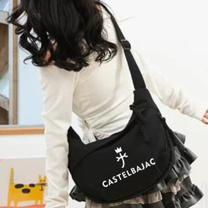 TEMU CASTELBAJAC 라이선스 로고 블랙 & 화이트 나일론 크로스바디 백 - 조절 가능한 스트랩, 골든톤 Z 클로저, 내구성 있는 메신저 퍼스 워크, 여행 및 일상 출퇴근용 - 아이코닉 프렌치 브랜드 디자인 (손세탁 가능)