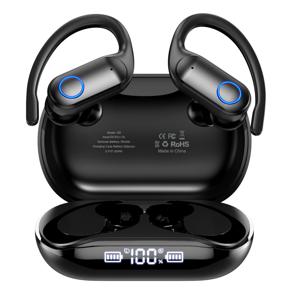 TEMU 귀걸이형 무선 최신 블루투스 5.4 오픈형 버턴식 이어폰,듀얼 LED 디스플레이가 있는 오버이어 헤드폰,500mAh 충전식 배터리,이어후크가 있는 무선 이어폰,남녀 공용 무선 이어버드