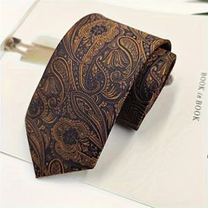 TEMU 1개 우아한 페이즐리 패턴, 핸드타이, 빈티지 스타일 남성용 넥타이 + 반짝이는 골드 트림 포켓 스퀘어 세트 - 정장 및 결혼식용