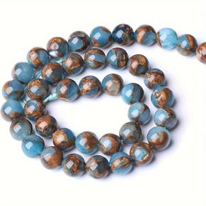 TEMU 6/8/10mm 호수 블루 & 골든 클로이슨네 스페이스드 루즈 비즈 - DIY 주얼리 만들기용 대리석 파란-황금 갈색 불규칙 타원형 비즈, 팔찌, 목걸이, 휴일 선물, 주얼리 제작용 비즈, 예술적 디자인 비즈, 광택 마감