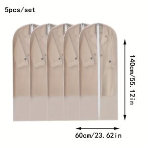 TEMU 지퍼가 달린 투명 옷걸이 가방 5개 세트 - 옷장, 침실, 기숙사용 방진 보관 - 부직포, 손세탁 또는 드라이클리닝 전용, 옷 정리 보관함