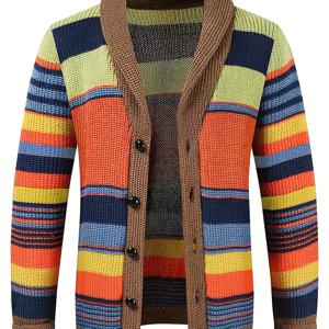 TEMU 남성 캐주얼 스포츠 스웨터, 컬러 블록 디자인 맨드린 칼라 싱글 브레스트 버튼, 헴 엣지 루즈핏, 클리어 니트 텍스처, 레트로 트렌디 스타일