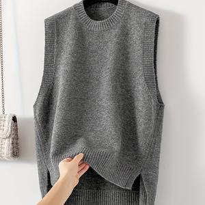 TEMU 플러스 사이즈, 여성용 우아한 민소매 조끼 - 오버사이즈 라운드 넥 스웨터 재킷, 칼라 & 반팔 패널, 블라우스/드레스용 사계절 레이어링 아이템, 블랙 (손세탁/드라이클리닝) - 캐주얼에서 포멀까지 다용도