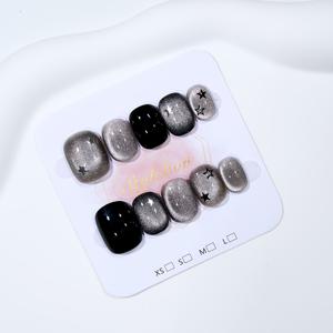 TEMU 10개 세트 핸드메이드 블랙 실버 스타 비즈 캣아이 스위트 쿨 Y2K 스머디 웨어 네일 데일리 데이트 숏 스퀘어 탈착식 인조 네일 여성 선물용, 파티 네일,특별한 날을 위한 네일,스타 네일 디자인,고품질 네일,내구성 있는 인조 손톱,장식용 못,프레슨 네일,네일 아트 애호가,여성용 네일|네일