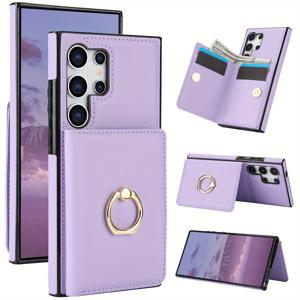 TEMU 삼성 갤럭시 S25/S24/S23/S22/S21 울트라/S24 FE/S23 FE/S21 FE/노트 20 울트라용 카드 홀더 지갑 케이스, 360° 회전 링 킥스탠드 자석 클립 및 내구성 커버, 핸즈프리 시청,킥스탠드가 있는 휴대폰 케이스,스타일리시한 휴대폰 액세서리,스타일리시한 폰 커버, 소재,기술에 능숙한 소비자들,여행 필수품