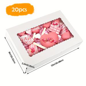 TEMU 모모델리 핑크 플로럴 디자인 화이트 바스크 윈도우 케이크 박스 20팩 (12x8x2.5인치) - 치즈케이크, 컵케이크, 쿠키용 일회용 직사각형 디저트 상자 - 생일, 결혼식, 발렌타인데이 및 크리스마스, 페이스트리 보관, 축제 포장, 우아한 프레젠테이션에 완벽