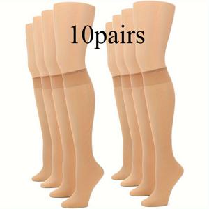 TEMU 10 쌍 여성 투명 무릎 고양이 양말 - 중간 발목, 초박형, 방진, 여름용 통기성 소재, 단색, 손세탁만, 통기성 양말 | 양말 | 건설