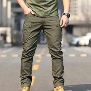 TEMU 남성용 전술 카고 팬츠 - 하이킹, 캠핑, 작업용 벨트리스 디자인의 다중 포켓이 있는 내구성 있는 원단 바지 - 일상 및 전문가용 호환 가능 (벨트 필요 없음) - 사냥꾼, 건설 노동자, 야외 활동 애호가를 위한 견고한 스타일, 강화된 포켓 디자인, 하이킹 팬츠, 캠핑 의상, 단색 디자인