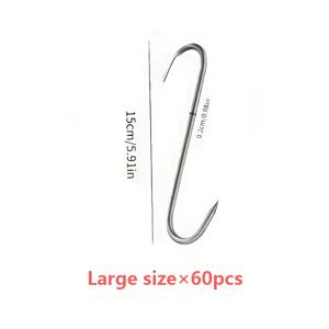 TEMU 60개 헤비듀티 상업용 스테인리스 스틸 고기 후크 세트 - 20x5.91인치 정육용 후크, 소고기, 칠면조, 햄, 양고기용 - 흡연, 도축, 바베큐, 정육용 곡선형 걸이 후크 - 내구성 있는 방청 후크, 전문 주방용