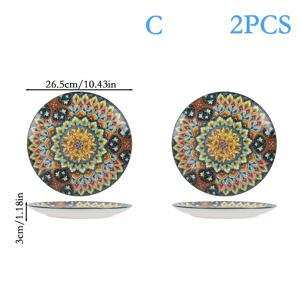 TEMU 2개 대형 라운드 플레이트 세트, 10.43인치 라운드 플라워 플레이트 스타일, 전자레인지 및 오븐에 적합한 세라믹 소재 - 스크래치 방지 및 내마모성, 가정, 레스토랑, 선물용