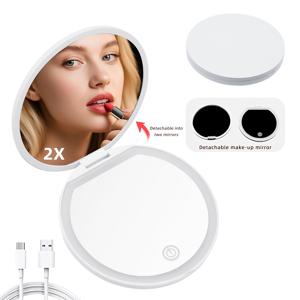 TEMU HD 확대 기능의 핫셀링 휴대용 LED 메이크업 거울, 3단계 조광 가능, 세련된 분리형 뷰티 세트 - 집에서 간편한 터치업, 슬림 디자인, 고급 마감, 내구성 강화 유리, 여행 필수품