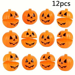 TEMU 12개 미니 할로윈 호박 선물 상자/공포 장난감 - 뚜껑이 있는 채우기 가능한 플라스틱 보관 용기, 파티 선물, 장식, 트릭 오어 트릿 캔디 백 및 추수감사절 소품에 적합, 할로윈 파티 선물,채울 수 있는 선물 용기,미니 호박 선물 상자,재사용 가능한 파티 선물 상자,호박 모양 용기,스푸키 선물 ,가벼운 파티 박스,재사용 가능한 보관 솔루션