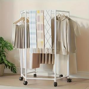 TEMU 바퀴 달린 모바일 바닥 옷걸이 - 튼튼한 메탈 옷 정리대, 침실용 6구 독립형 옷걸이, 360도 회전 스위블 바퀴 4개 포함, 침실, 옷장 및 소매점에 적합 - 공간 절약형