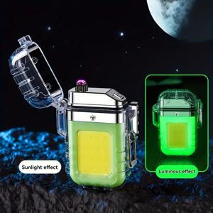 TEMU USB 충전식 방풍 듀얼 아크 전자 라이터 - 플라즈마 점화 기능, LED 손전등 포함, ABS 소재, 컴팩트 & 휴대용, 야외 생존 및 캠핑, 비상 상황에 적합 - 크리스마스, 할로윈, 아버지의 날 선물 추천, 세련된 투명 디자인, 내구성 있는 광택 마감