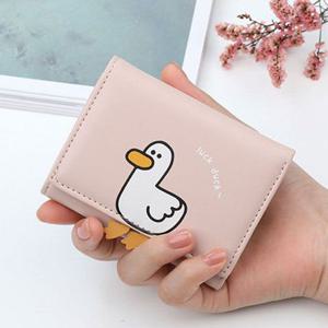 TEMU 카와이 만화 오리 패턴 짧은 지갑, 3단 동전 지갑, 캐주얼 신용 카드 케이스