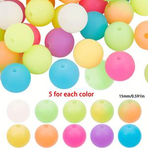 TEMU 50개 15mm 야광 실리콘 비즈 - DIY 액세서리 제작용, 키체인 & 목걸이 장식, 빛나는 효과, 매끄러운 질감, 내구성 있는 재료, 창의적인 공예용품