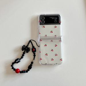 TEMU 작고 상큼한 귀여운 체리 + 동일한 스타일의 팔찌 폰 케이스, 삼성 폴더블 스크린 Z Flip3 Z Flip4 Z Flip5에 적합