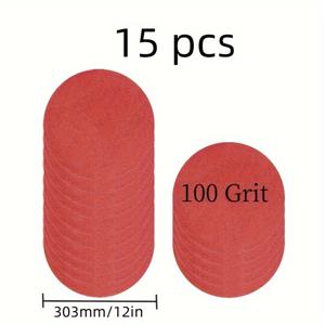 TEMU 15개 303mm/12인치 원형 디스크 사포, 40/60/80/100/120/180/240/320 그라벨 후크 앤 루프 사포, 원형 사포, 목재, 금속, 돌 등 연마용