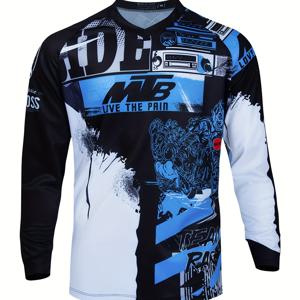 TEMU Mtb 레이싱 다운힐 모토크로스 저지 - V넥 긴팔 티셔츠, 대담한 MTB 로고 및 