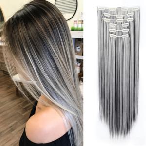 TEMU 24인치 16클립 인조 머리 확장 세트, 할로윈 스페셜, 직선 머리, 기본 스타일, 여성용, 고온 섬유, 할로윈 머리 액세서리|직선 머리 확장|내구성 있는 헤어피스