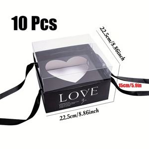 TEMU 10개 팩 거울 마감 핑크 종이 선물 상자 손잡이 포함, 심플 스타일, 꽃꽂이에 완벽, 사랑 디자인, 다중 구성 요소