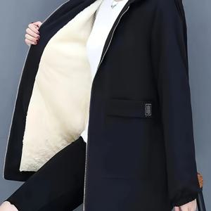 TEMU 겨울을 위한 램 플리스로 만든 새로운 롱 미드-렝스 후드가 달린 플리스 따뜻하고 느슨하게 착용 가능한 슬리밍 여성용 코트.