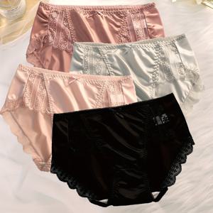 TEMU 4개 세트 여성용 레이스 시크한 통기성 얇은 팬티, 삼각형 모양의 리본이 달린