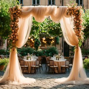 TEMU 1개, 로맨틱 샴페인 웨딩 아치 드레이프, 5.3피트*26.2피트 샴페인 웨딩 커튼, 웨딩 배경, 시어 드레이프 배경, 생일 파티 장식, 웨딩 리셉션 장식, 펜던트 웨딩 장식