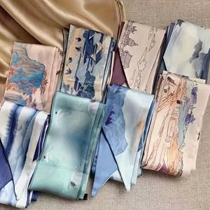 TEMU 선물 상자가 포함된 8개의 클래식 풍경 그림 조합 롱 스카프, 가방 및 기타용 다용도 리본 헤어 타이