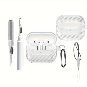 TEMU 갤럭시 버즈3 프로 2024 케이스 커버, 끈이 달린 TPU 보호 케이스, 청소 키트 포함, 내구성 있는 이어폰 보관함