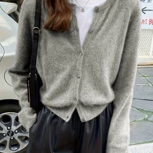 TEMU 여성용 라이트 그레이 오픈 프론트 카디건 - 부드럽고 아늑한 봄과 가을용 버튼업 스웨터, 포켓이 있는 캐주얼 스타일, 캐주얼 의상에 완벽, 캐주얼 웨어 카디건 | 버튼 프론트 카디건 | 텍스처