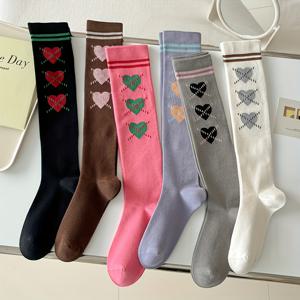 TEMU 여성용 6팩 하트 패턴 압박 양말, 가을/겨울 스타일 한국 레이스 엘라스탄 슬림 종아리 긴 튜브 양말 JK 스위트 통기성 편안한 다용도