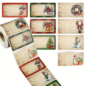 TEMU 빈티지 8가지 패턴 크리스마스 선물 스티커, 종이 가방 스티커, 클로저 스티커, 이름 스티커 장식 500개/롤
