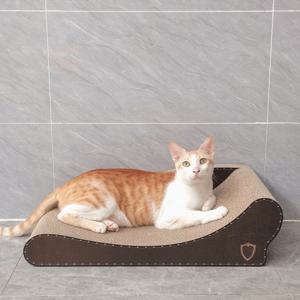 TEMU 1개 녹색 행운의 고양이 스크래처 소파, 600mm 길이의 골판지 고양이 침대, 클래식 품종용, 누워서 자거나 누워서 자기, 최대 22lbs 고양이용, 갈색 줄무늬 패턴, 슬리퍼 소파 침대