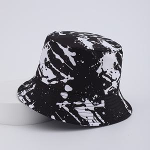 TEMU 남성 및 여성용 이중면 패션 모자, 가벼우며 통기성이 좋은, 흰색 스플래터 디자인의 검은색, 스타일리시한 낚시 액세서리, 조절 가능한 헤드기어