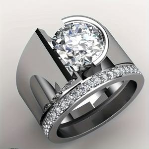 TEMU 매혹적인 큰 사각 인공 큐빅 합성 지르코니아가 있는 로스터테일 링 - 일상 의상과 파티에 완벽함(박스 없음)