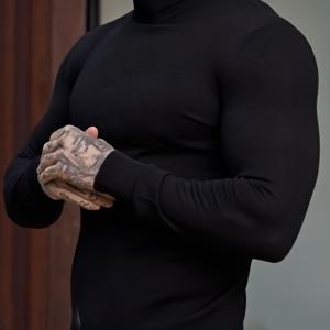 TEMU 남성 슬림핏 하이넥 니트 스웨터 - 슬림핏, 긴 소매, 스트레치 소재, 가을 & 겨울용 캐주얼 스타일, 의류용 의류