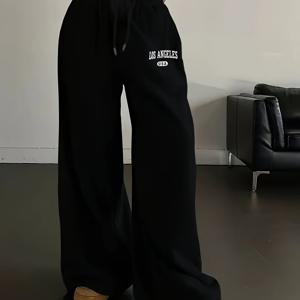 TEMU 여성용 캐주얼 니트 폴리에스테르 바지, 기하학적 패턴, 두꺼운 플리스, 드로스트링, 레그, 가을/겨울 패션, 100% 폴리에스테르 250g/m²|냉장고바지|바지|여성의류