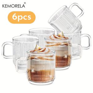TEMU KEMORELA 12 온스 유리 커피 컵 세트 손잡이 포함 - 콜드 브루 커피, 우유, 라떼, 카푸치노에 완벽 - 디자인, 전자레인지, 냉동고, 식기 세척기 안전 - 크리스마스, 데이