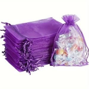 TEMU 100PCS 진한 보라색 직물 끈끈 가방 - 결혼식, 파티, 크리스마스 선물 및 선물용 보석 파우치