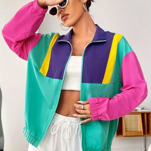 TEMU 여성용 봄가을 컬러 블록 캐주얼 지퍼업 카디건