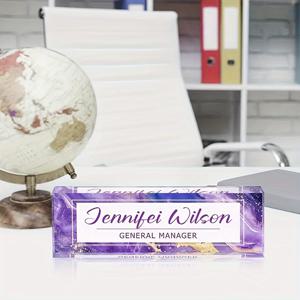 TEMU 보라색 대리석 디자인이 들어간 맞춤 아크릴 책상 이름판 - 교사, 상사, 직원을 위한 맞춤형 사무실 책상 간판 - 이상적인 보편적인 선물
