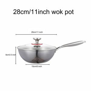 TEMU 1개 10.2/11인치 밝은 표면 삼중 스테인리스 두꺼운 원형 프라이팬, 다기능 가정용 주방 조리 도구, 견고한 방열 손잡이 및 시각적 고품질 유리 상판, 다양한 가스레인지에 적합