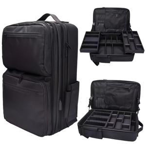 TEMU 1개의 전문적인 검은색 캔버스 헤어 스타일리스트 백팩, 헤어드레싱 도구 및 액세서리를 위한 오가나이저가 있는 대용량 메이크업 여행 케이스, 배터리 불필요